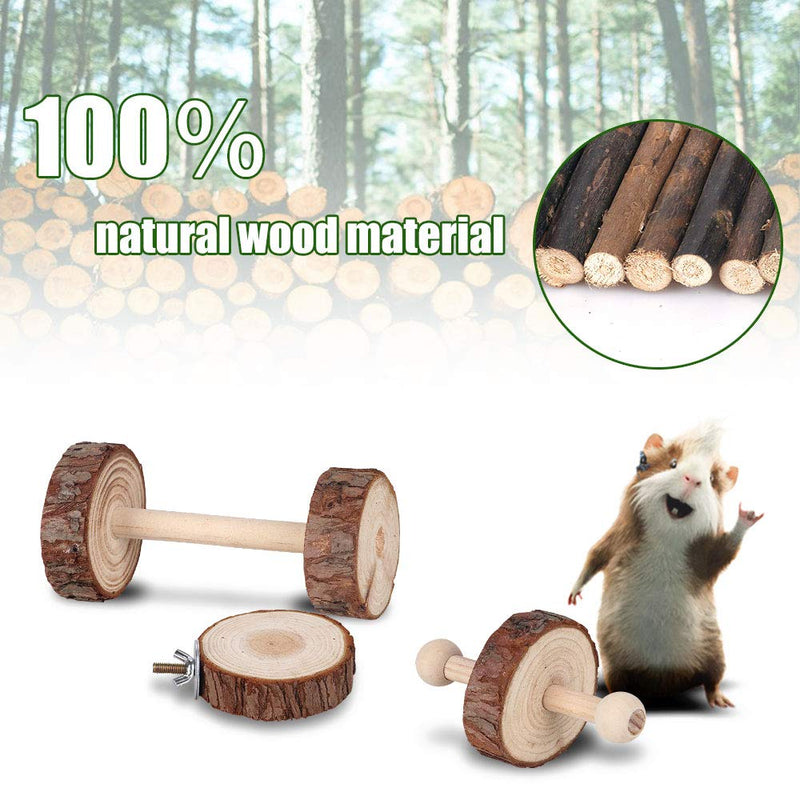 Lurowo Hamster Toys,8 Pack Hamster Chew Toys Natural Wooden Pet Toy Accessories, Dumbbells Exercise Bell Roller Small Teeth Care Molar Toy for Bunny Chinchilla Rats Gerbils and Other Small Animals 8 Pack - PawsPlanet Australia