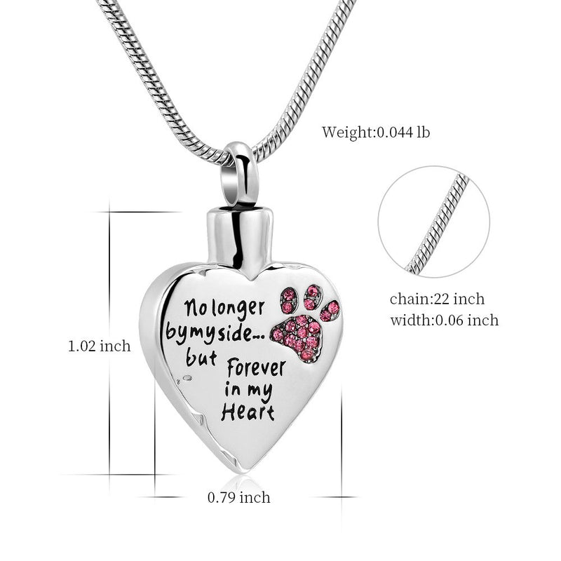 BAOWIQI No Longer by My Side,But Forever in My Heart Carved Locket Cremation Urn Necklace for Pet Dog Cats Pink - PawsPlanet Australia