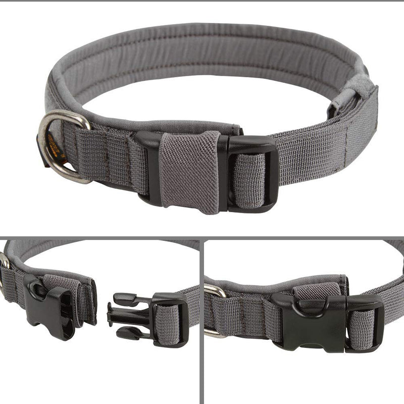 [Australia] - EXCELLENT ELITE SPANKER Puppy Collar Military Dog Collar Adjustable Quick Release Nylon Dog Collar for Small Medium Dog Soft Padded Dog Collar M Size-Adjustable(15.4"-19.3") Grey 