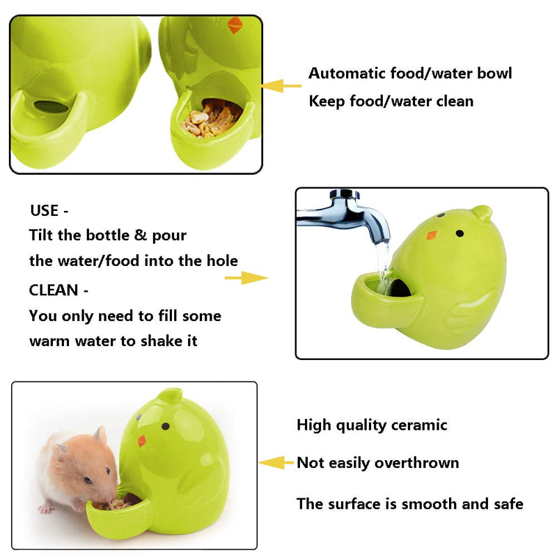 BIGCAKE Hamster Drinking Feeder Bottle Ceramics Small Animal Slient Waterer Automatic Water Dispenser Food Bowl for Syrian Hamster Hedgehog Gerbil Rat (Green) Green - PawsPlanet Australia