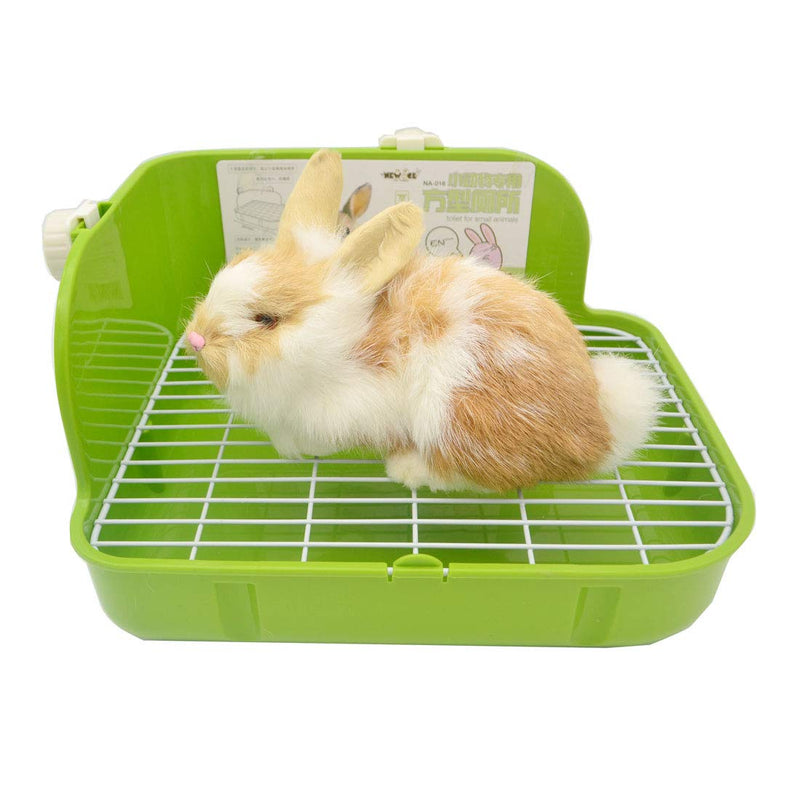 [Australia] - SunshineBio Rabbit Litter Box Toilet for Small Animal Bunny Rabbits Guinea Pig Galesaur Ferrets Corner Litter Pan Potty Trainer with Stainless Steel Panel Small Pets Cage Toilet Bedding Box Green 