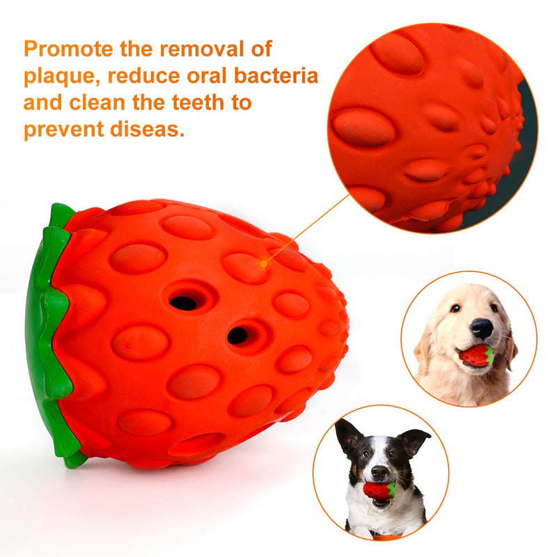 Ertisa Dog Ball Indestructible Strawberry Rubber Chew Treat Dispenser Dog Toy, Tooth Cleaning Training Interactive Dog Toys for Small Medium Large Dog - PawsPlanet Australia