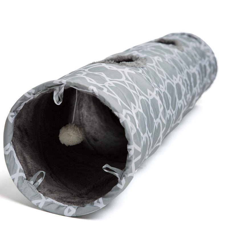 LUCKITTY Large Cat Toys Collapsible Tunnel Tube with Plush Balls, for Rabbits, Kittens, Ferrets,Puppy and Dogs Grey-White - PawsPlanet Australia