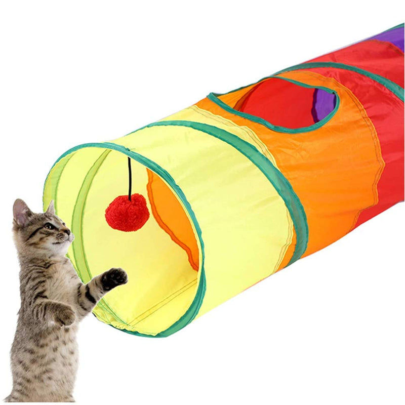 Cat Tunnel-Cat Tunnel Collapsible Cat Toys, Interactive Peek-a-Boo Cat Chute Cat Tube Toy,with Plush Balls and 2 Peek Hole, 2 Openings - PawsPlanet Australia