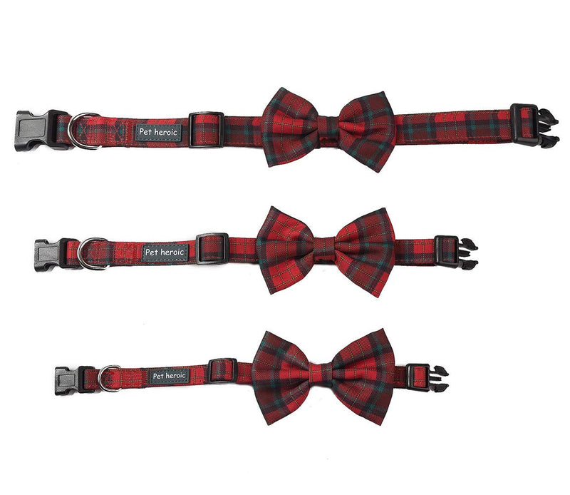 Pet Heroic Pet Dog Cat Collar with Grid Bow tie, Adjustable Plaid Pet Dogs Cats Comfortable Durable Bowtie Collars for Small Medium Large Dogs Cats in 3 Styles Red-grid S - PawsPlanet Australia