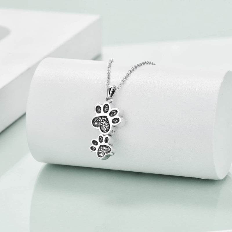 Dog Pet Urn Necklace for Ashes Sterling Silver Double Paw Print/Cross/Dog with Girl/Infinity Memorial Ash Keepsake Cremation Jewelry Gifts for Women Dog Cat Lovers - PawsPlanet Australia