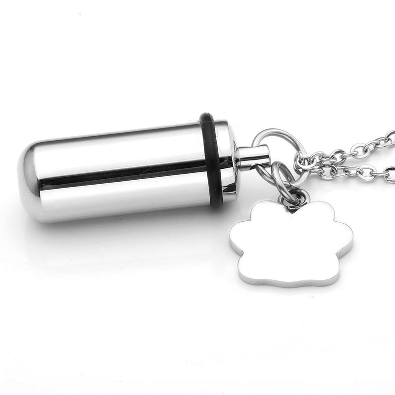 Zysta Pet Puppy Dog Paw Ashes Keepsake Necklace Keyring Set Personalised Custom Cylinder Pendant with Charm Urns Necklaces Keyrings Engraving Ash Holder Container Cremation Memorial Jewellery 1 Piece Necklace Non-Engraving - PawsPlanet Australia