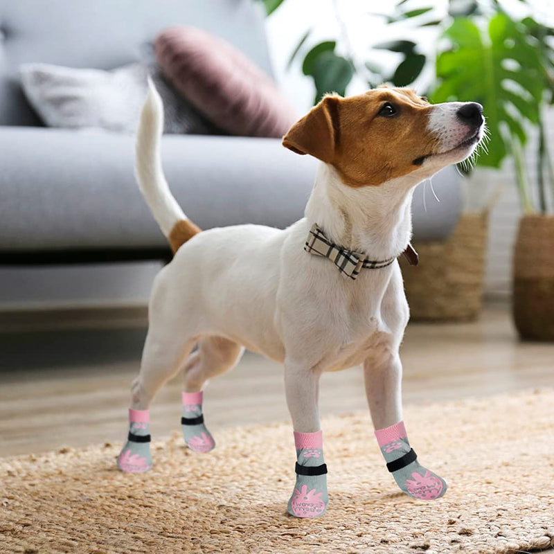 BEAUTYZOO Anti-Slip Paw Protectors Dog Socks with Elastic Adjustable Straps 3pairs Traction Control Non-Skid Indoor Wood Floor Protection Wear for Large Medium Small Dog Strawberry - PawsPlanet Australia