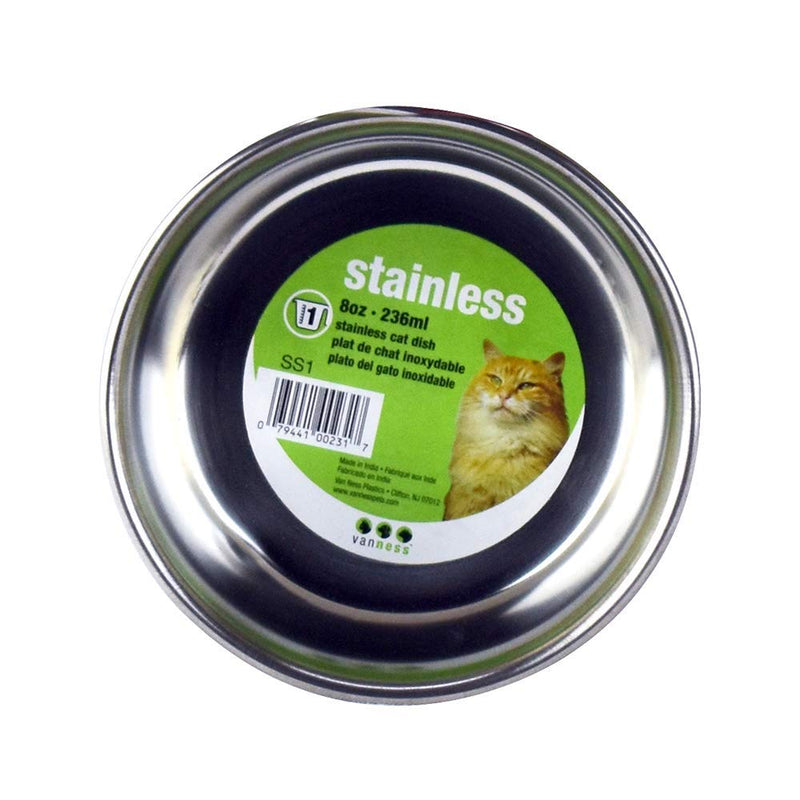 [Australia] - Van Ness Stainless Steel Cat Dish, 8 Ounce 