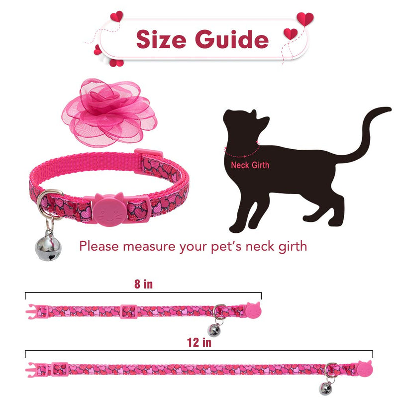 Spring Cat Breakaway Collar with Removable Flower and Bell - 2 Pack Safety Kitten Collars, Cute Pink Heart Rose Design Pink & Rose - PawsPlanet Australia