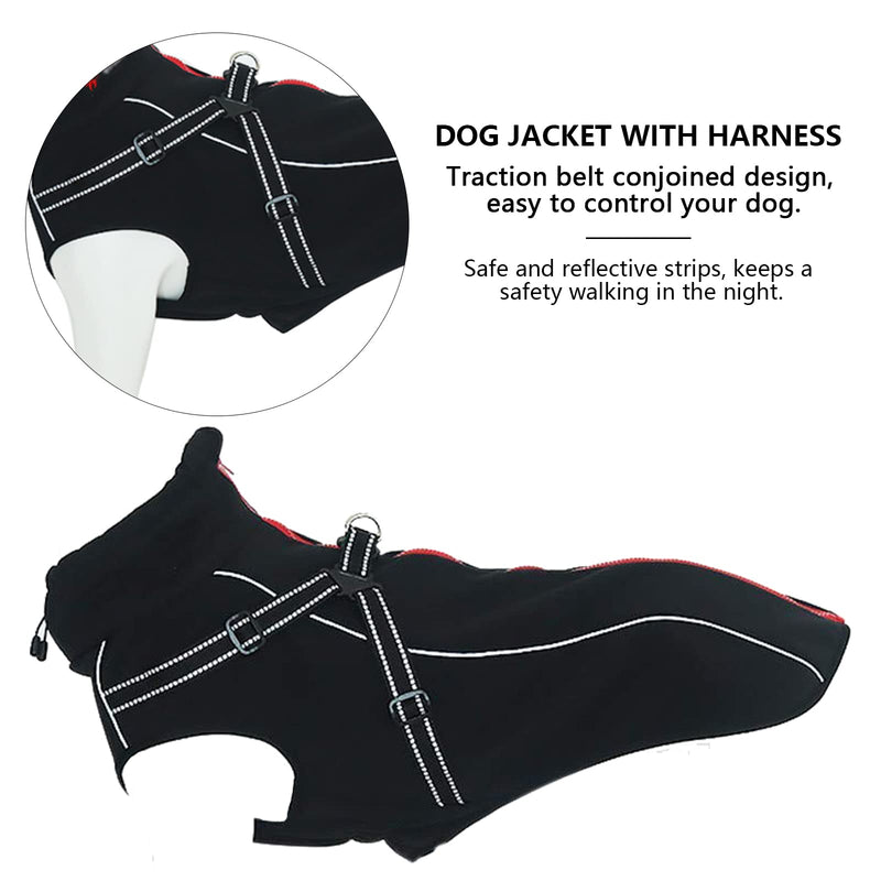 Dog Jacket with Harness, Windproof Dog Vest with Reflective Strips for Medium Large Dogs, Dog Sport Vest, Dog Winter Coat, Warm Dog Apparel with High Neckline Collar - Black - XSmall X-Small(Length: 40.6CM) - PawsPlanet Australia
