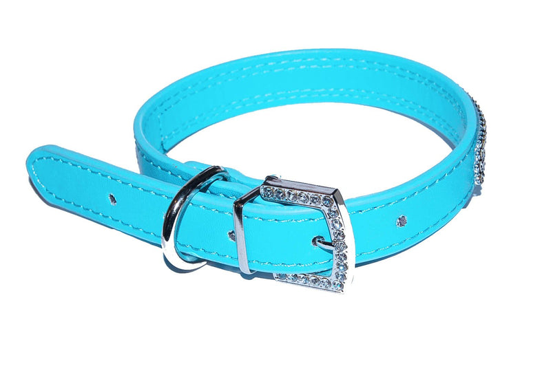 Pet Palace SMALL BELLA BLUE Diva Doggy Leather Diamante Jewelled Dog Puppy Collar (Small (10.5-13 inch neck) Small (10.5-13 inch neck) - PawsPlanet Australia