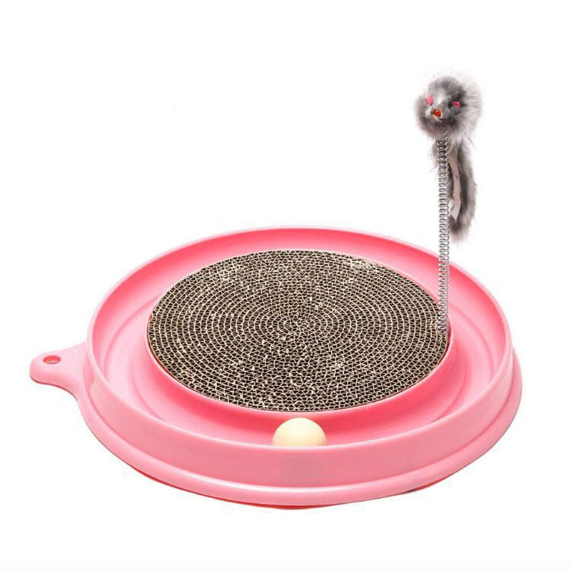 DERCLIVE Cat Scratcher Toy Cat Fun Toy Round Scratcher with A Ball and A Furry Mouse Toy - Pink(Mouse Color Random) - PawsPlanet Australia