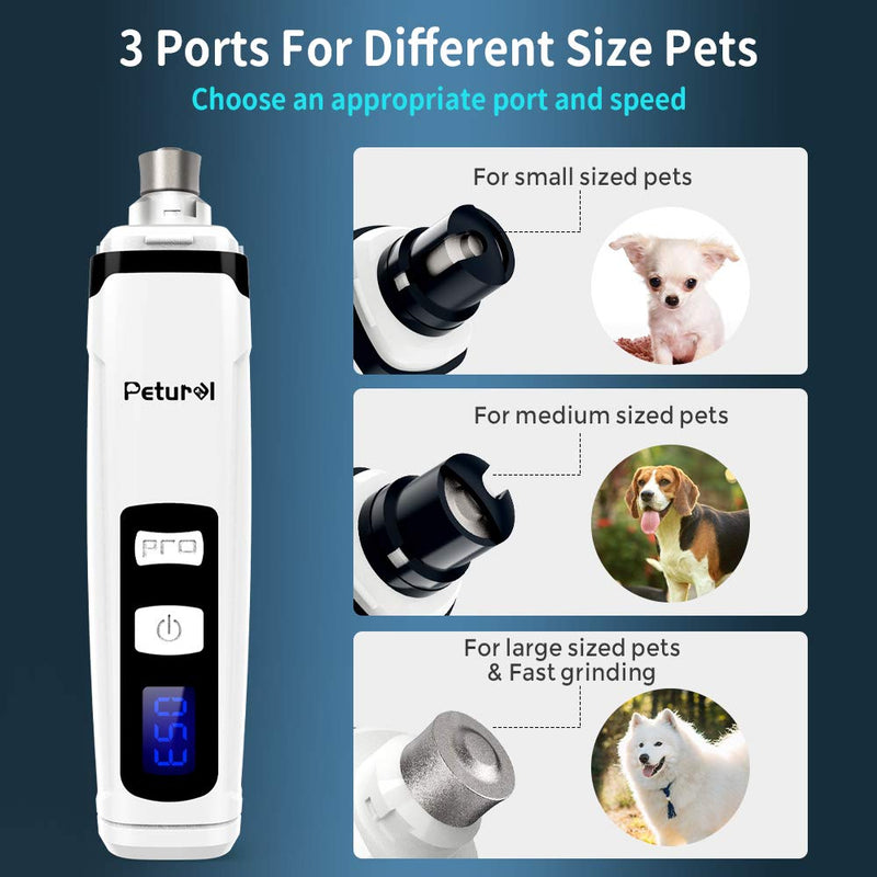 Petural Dog Nail Grinder Low Noise Pet Nail Grinder Adjustable 2-Speed Dog Nail Trimmer - Rechargeable Painless Paws Smoothing, Trimming Tool & Nail Grinder for Cats, Large, Medium & Small Dogs White - PawsPlanet Australia