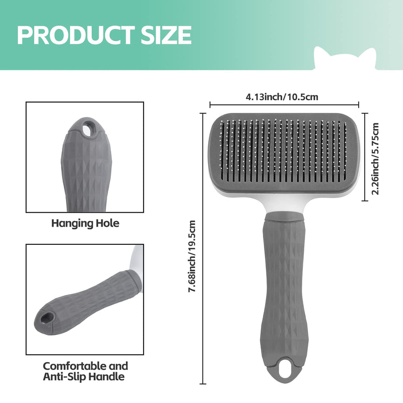 Alfresco Cat Brush & Dog Brush - Self-cleaning slicker brush for grooming and hair loss, perfect for long or short-haired cats and dogs, with one-touch cleaning function gray - PawsPlanet Australia