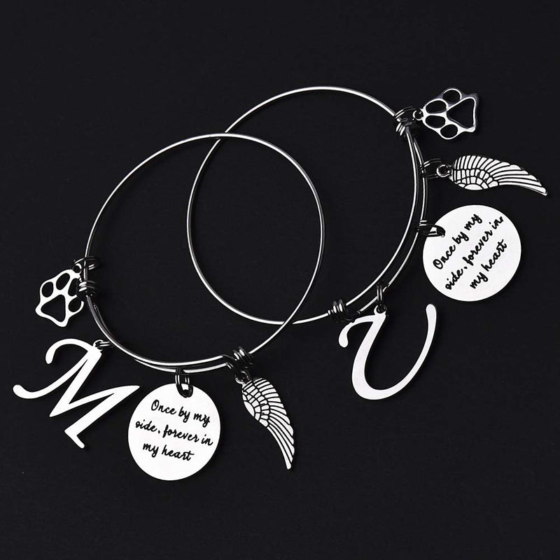 [Australia] - Loss of Pet Memorial Gifts Bracelet - Initial Charm Bracelet Once by My Side Forever in My Heart Jewelry Sympathy Condolences Gift for Pet Owner R 