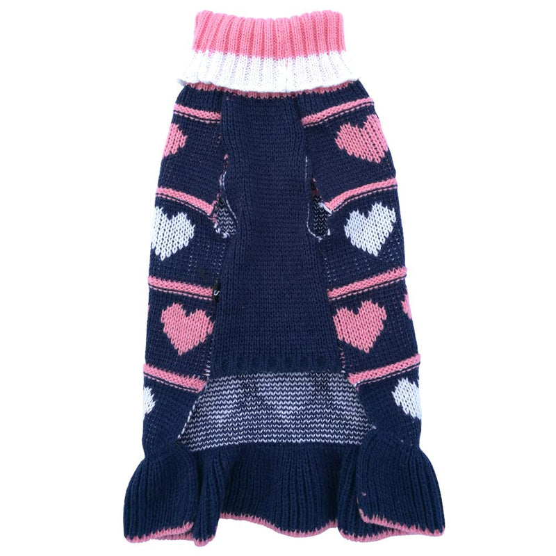 [Australia] - Jecikelon Pet Dog Long Sweaters Dress Knitwear Turtleneck Pullover Warm Winter Puppy Sweater Long Dresses X-Small Navy Heart 