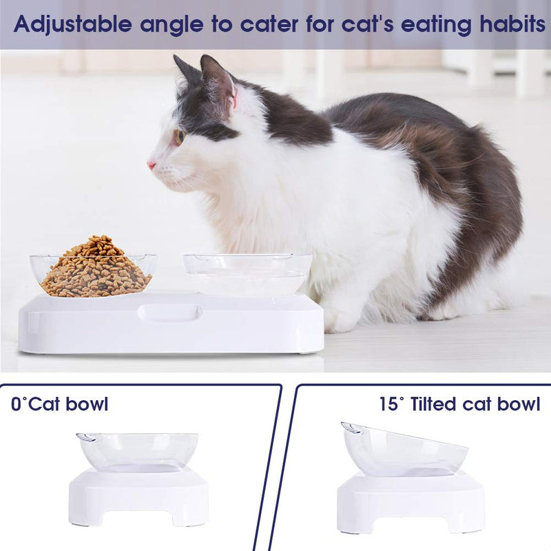 Oumefar Transparent Adjustable Cat Bowl Non-spill Design Double Bowl for Cat Kitten Multi-purpose Cat Feeder Plastic Material Kitten Bowl Transparent Cat Food Water Bowl - PawsPlanet Australia