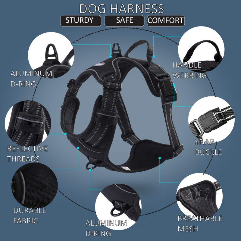 RIDVANVAN Dog Harness No Choke No-Pull Pet Harness Adjustable Soft Padded Vest Reflective Pet Breathable Comfortable Vest for Large Dogs Two Attachment Leash Black Small Small(chest 13.38"-24.80") - PawsPlanet Australia