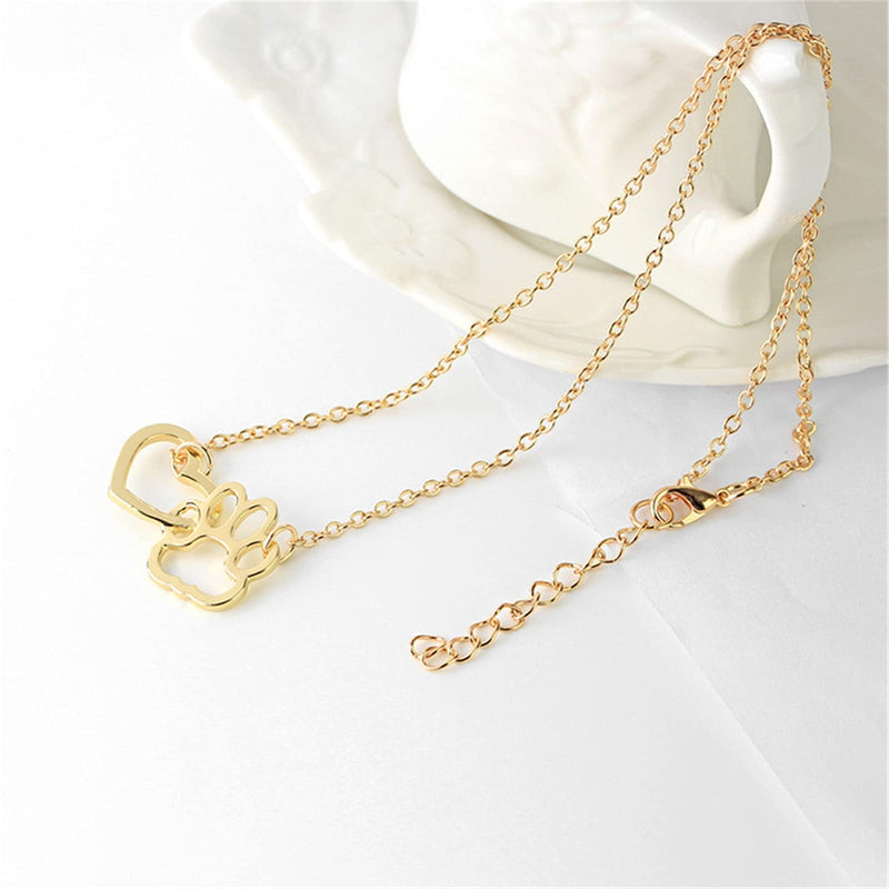 COLORFUL BLING Dog Cat Paw Print Pet Footprint Necklace for Women Girls Double Hollow Cute love Charm Creative Doggy Puppy Cat Animal Forever Love Heart Pendant Necklace Jewelry for Pet Lover Girls (Heart and Paw Print) Gold - PawsPlanet Australia