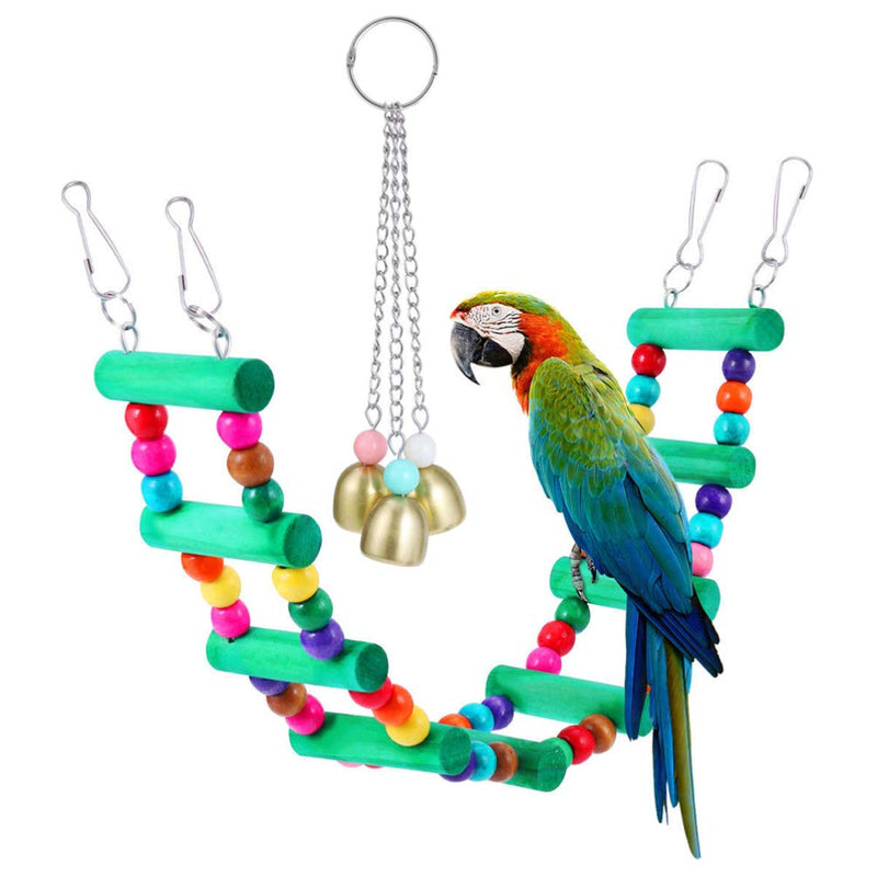 Balacoo Parrot Wooden Ladder Swing and Hanging Bell Toys Bird Chew Toys for Budgie Parakeet Cockatiel Conure (2Pcs) - PawsPlanet Australia