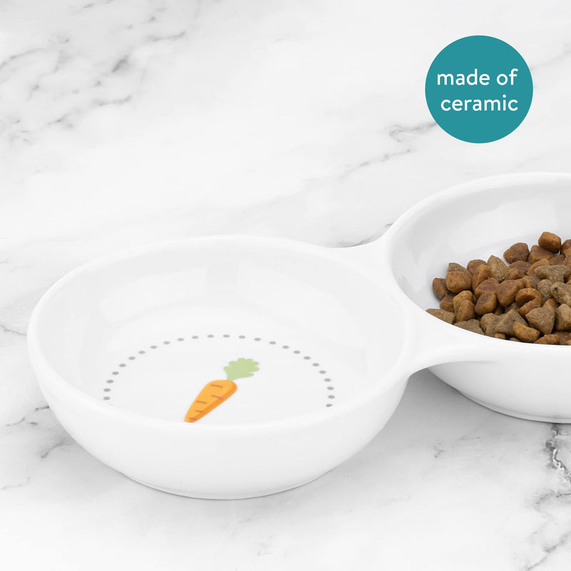 Navaris Double Food Bowl for Small Animals - Ceramic Food Bowls for Rabbits, Guinea Pigs, Small Pets - Rabbit Water Dish - Carrot and Grass Design - PawsPlanet Australia