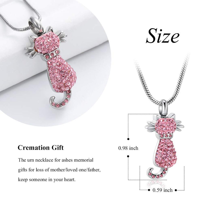 [Australia] - Imrsanl Lovely Cat Urn Necklace Memorial Pendant for Ashes Holder Stainless Steel Keepsake Cremation Jewelry for Pet Ashes Pink 