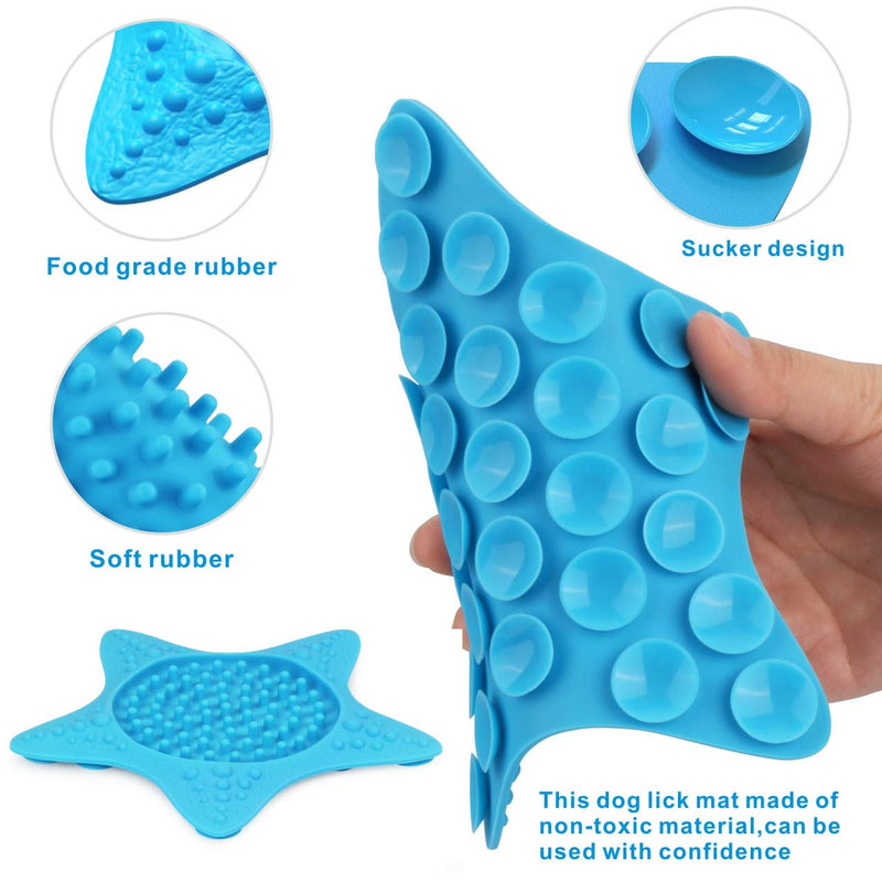 Idepet 2PACK Dog Lick Mat with Suction Cups,Silicone Slow Treater Dispensing Mat Pet Dog Bathing Distraction Device Peanut Butter Licking Pad for Pet Anxiety Bathing Grooming Training Blue - PawsPlanet Australia