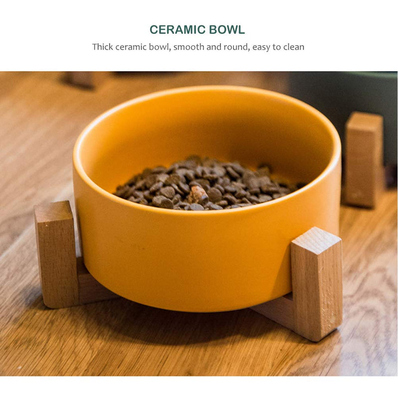 Leikance Pet Ceramic Bowl,Pet Bowl with Wooden Shelf Pet Food Water Dishes Non-slip Ceramic Bowl for Dog Cat - PawsPlanet Australia