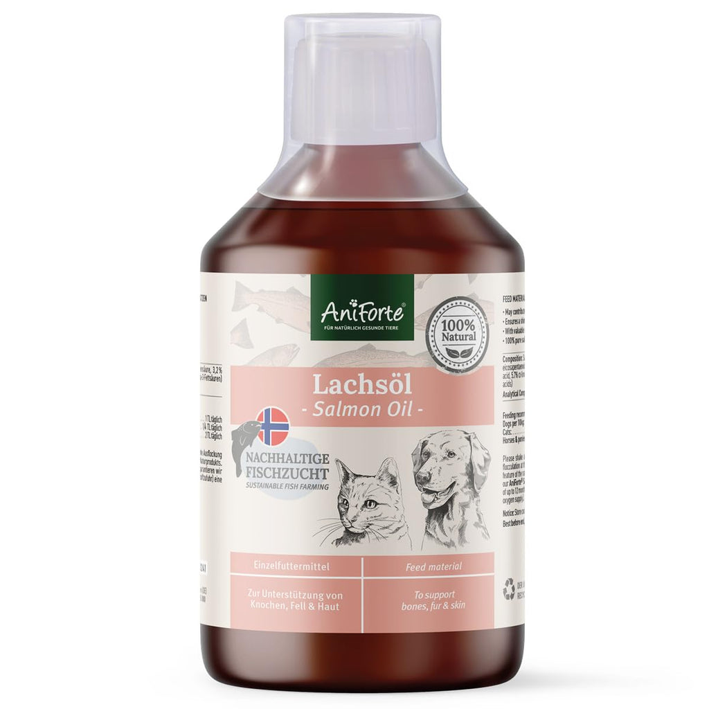 AniForte Salmon Oil Dogs & Cats 500ml - Natural & rich in Omega 3, in real food quality without additives, freshly bottled, BARF supplement 500 ml - PawsPlanet Australia