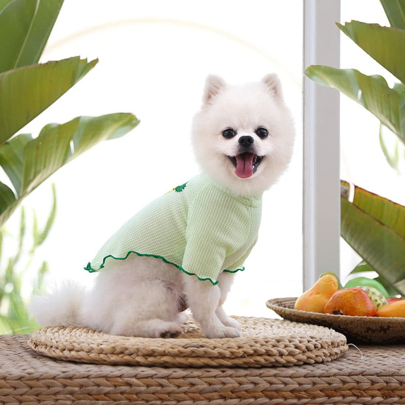 PETSYARDS Dog Shirts, Cute Ruffle Sleeved T-Shirt Girl Boy Puppy Breathable Pullover Embroidered Pineapple Patterns Dog Clothes Small Dogs Cats Tee Top XS X-Small Green-Pineapple - PawsPlanet Australia