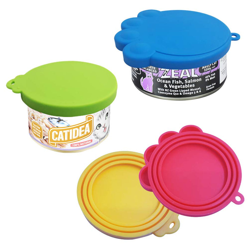 FineGood 4 Pack Silicone Pet Can Cover with Spoon, Food Grade Silicone Pet Can Lid Universal Food Cover for Dog Cat Can Food- Red, Blue, Yellow, Green - PawsPlanet Australia