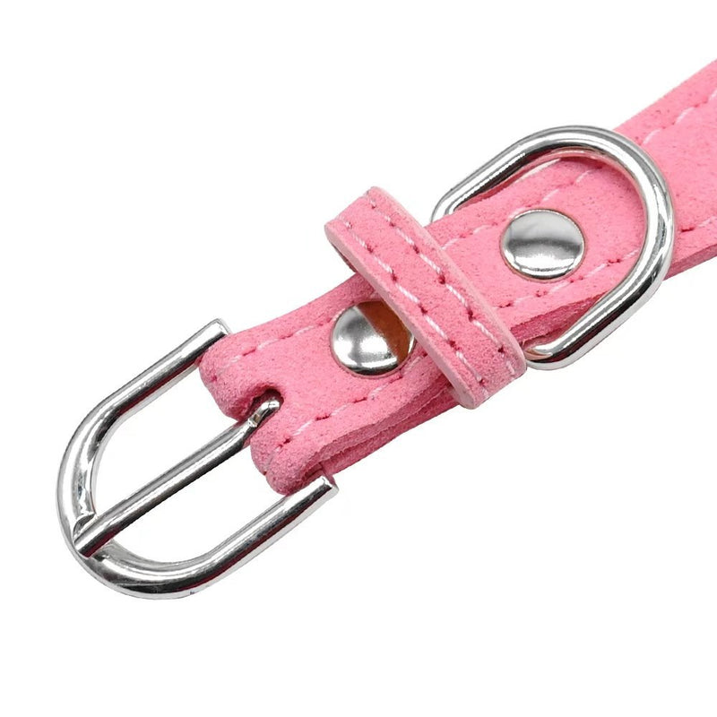 [Australia] - Beirui Bling Soft Leather Dog & Cat Collar & Leash Set - Rhinestone Flocking Sparkly Crystal Diamonds Studded - Cute Double Bowknot - Perfect 4 Foot for Pet Show S: Neck fit 10-12.5"(total 14.5") Pink 