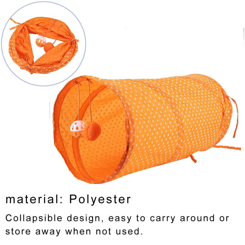 Sheens Cat Tunnel Tube Toy, Foldable Polyester Fabrics Hide Tunnel Cat Dot Tent Long Tunnel Bed Interactive Playing Toys for Puppy Rabbits Hamsters Cats Dogs(Orange) Orange - PawsPlanet Australia