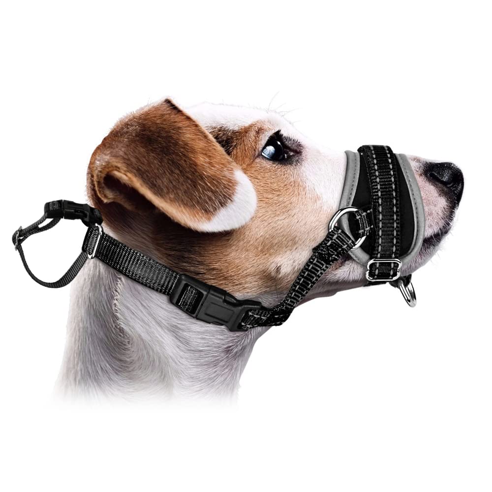 SlowTon Nylon Muzzle for Medium Dogs, Soft Comfortable Dog Muzzle with Quick Attachment, Adjustable Reflective Muzzles for Dogs Prevent Biting Barking Chewing Training (Black, M) Black - PawsPlanet Australia