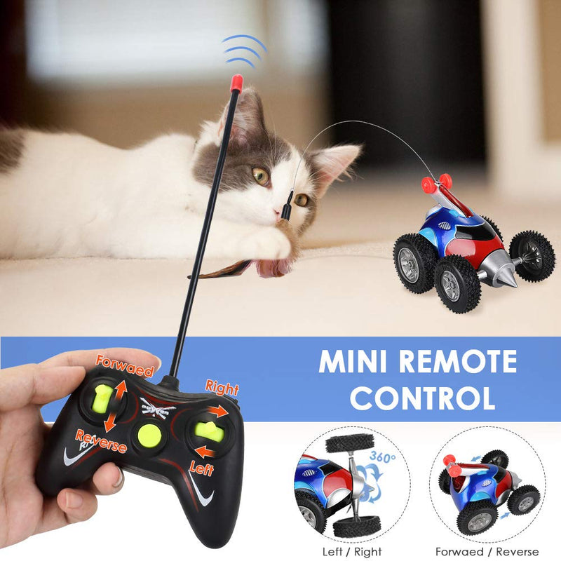 Lukovee Remote Cat Toy, Mouse Shape Feather Interactive Moving Automatic Robotic Rat Sound Chaser Prank Car for Kitten Stimulate Cat Hunting Instincts Funny Gifts for Pet (No Battery Included) Blue - PawsPlanet Australia