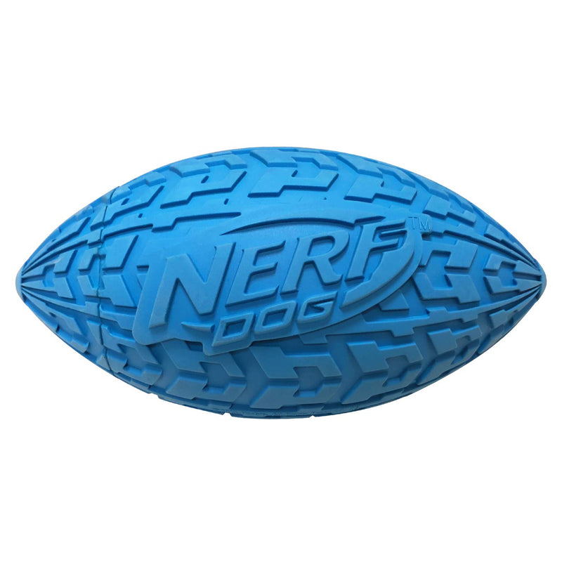 Nerf Dog Tire Football Dog Toy with Interactive Squeaker, Lightweight, Durable and Water Resistant, for Medium/Large Breeds 2 Pack - Red and Blue Large - 6 inch - PawsPlanet Australia