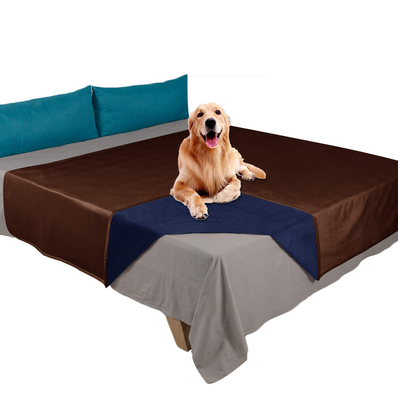 Ameritex Pet Bed Blanket Reversible 100% Waterproof Velvet Super Soft for Sofa and Bed 40x60 Inches Chocolate+Navyblue - PawsPlanet Australia