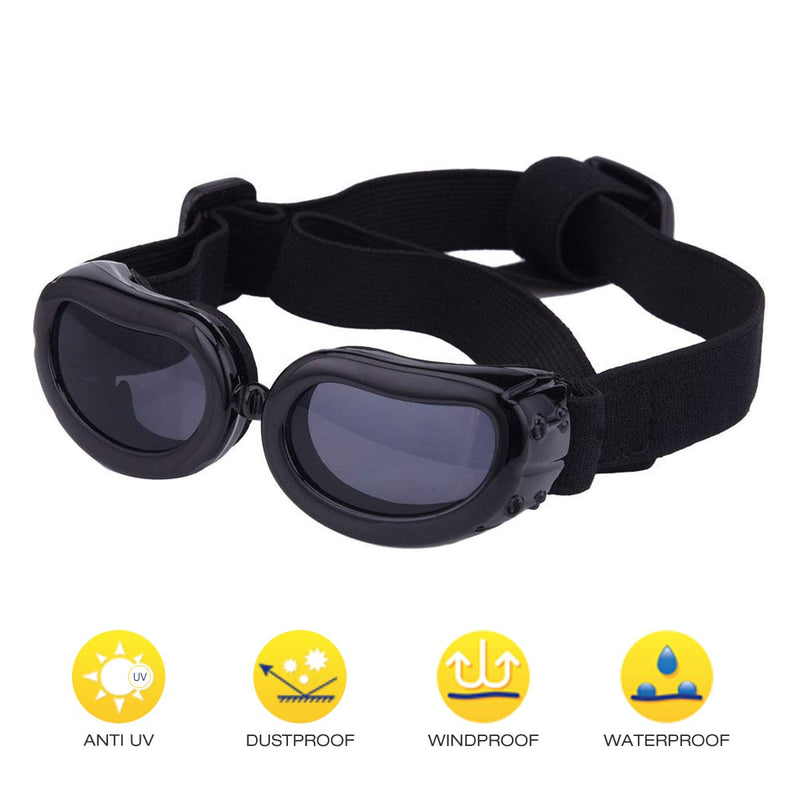 NAMSAN Pet Goggles Dog Sunglasses Waterproof Windproof Puppy Goggles Anti-Fog UV Protection Sun Glasses for Cat&Small Dogs Black - PawsPlanet Australia