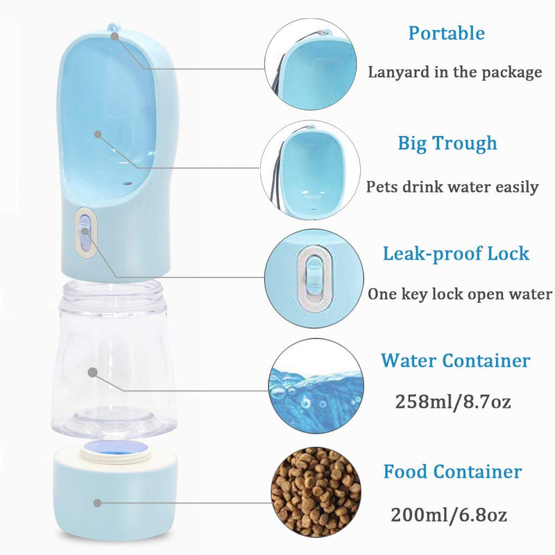 MAOCG Dog Water Bottle for Walking, Multifunctional and Portable Dog Travel Water Dispenser with Food Container,Detachable Design Combo Cup for Drinking and Eating,Suitable for Cats and Puppy Blue - PawsPlanet Australia