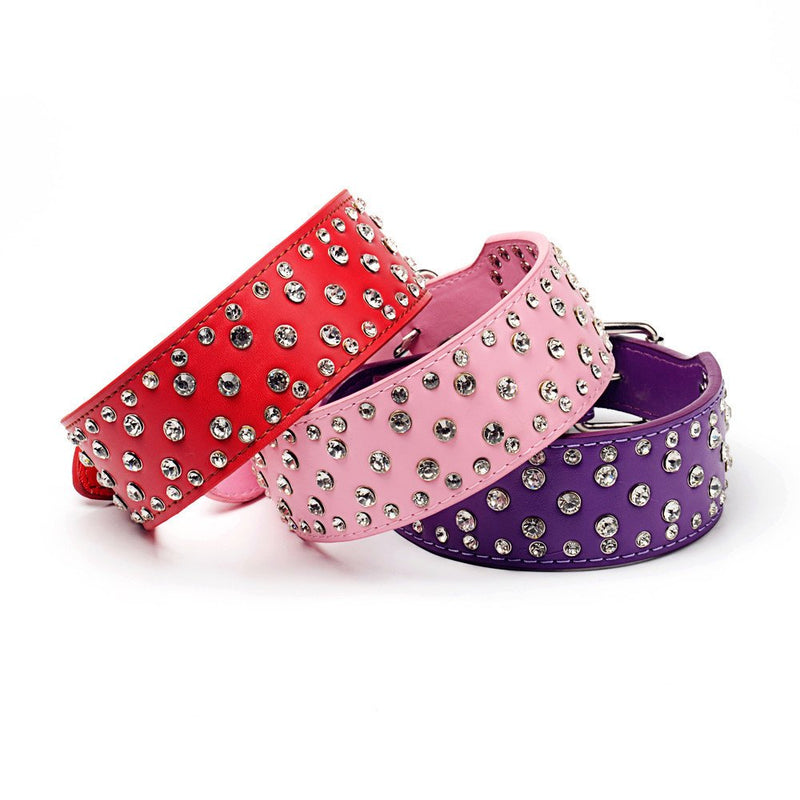 [Australia] - BTDCFY Rhinestones Dog Collars-2" Width Bling Crystal Diamond Studded Dog Collar PU Leather Pet Collar for Medium & Large Dogs XS(Neck 15"-18") purple 