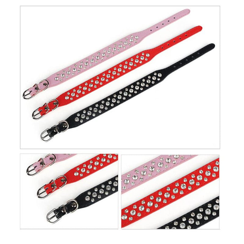 Rhinestone Dog Collar Adjustable Durable PU Leather Crystal Pet Collar Diamond Bling Cat Collar for Small Medium Large Dogs Pink S Rose - PawsPlanet Australia