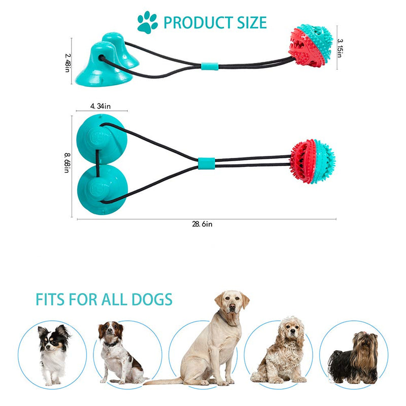 [Australia] - shuny Double Suction Cup Dog Chew Toy Tug of War Rope Toys for Aggressive Chewers,Multifunction Molar Bite Interactive Dog Puzzle Toys Food Dispensing Toothbrush Training Ball for Teeth Cleaning Green+Red 