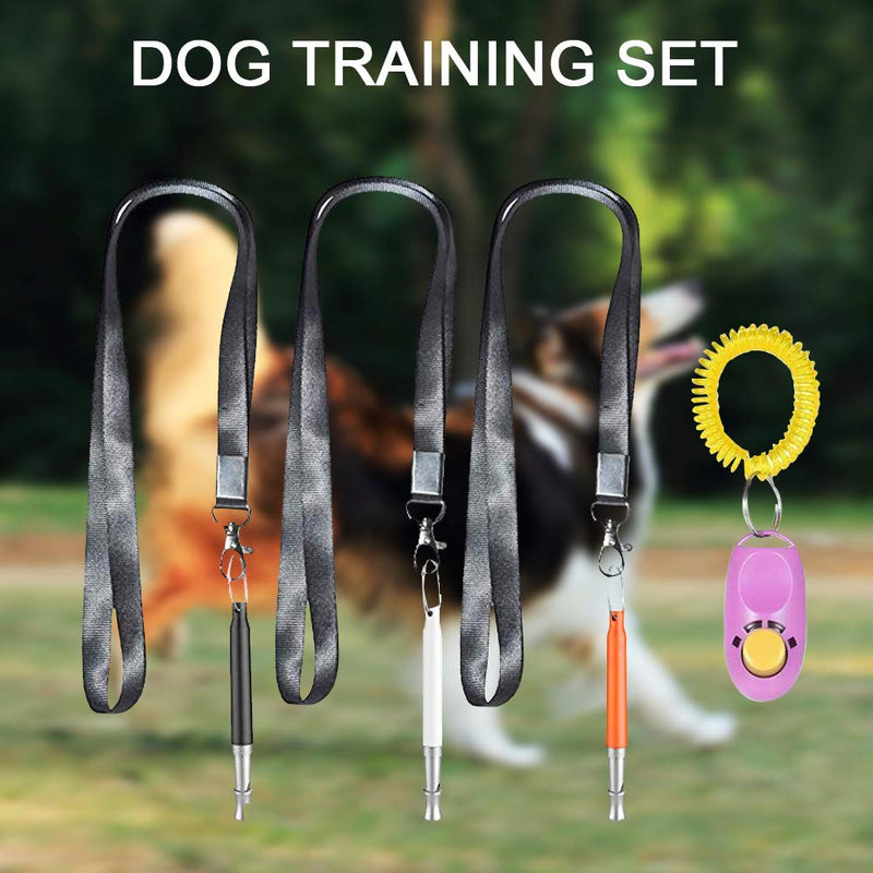 [Australia] - Dog Whistle Set, Professional Ultrasonic Dog Training Whistle 3 Pack with Pet Training Clicker & Lanyard Combo to Stop Barking, Adjustable Pitch Silent Recall Sound Training For Dog 