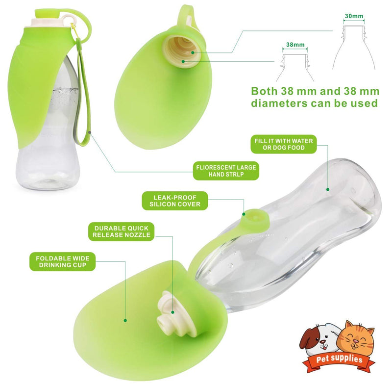 Idepet Dog Water Bottle Portable Pet Food Storage,Dog Food Feeder Bottle Pet Drinking Dispenser with Silicone Bowl Travel Water Bottle for Dogs Cats Puppy Chihuahua Teddy Drink Feed Walking (Green) Green - PawsPlanet Australia