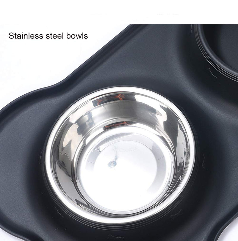 Pet Dog Bowls 2 Stainless Steel Dog Bowl with No-Spill Non-Skid Silicone Mat + Pet Food Feeder and Water Bowls for Feeding Small Dogs Cats Puppies (A-6½ oz ea., Black) A-6½ oz ea. - PawsPlanet Australia