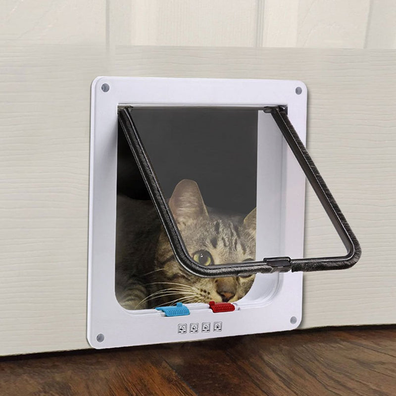 Cat Flap, Pet Door, 4-Way Lockable, Fast installation Flaps for Pet Cats L (9.21" x 9.84", White) - PawsPlanet Australia
