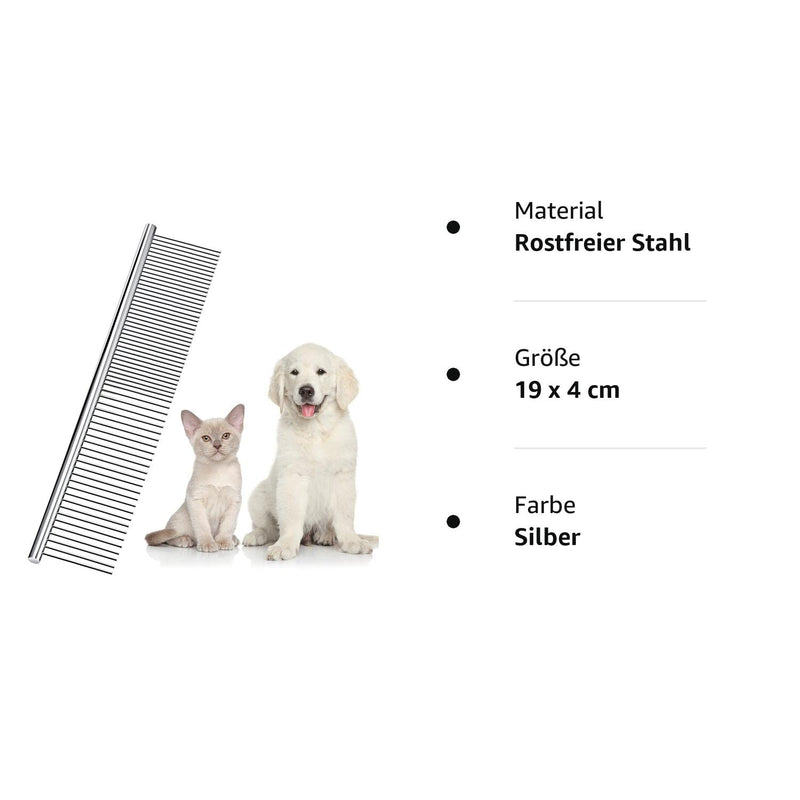 Stainless Steel Pet Comb Pet Grooming Comb Rounded Teeth Dog Comb for Large, Medium and Small Dogs and Cats with Tangled Short/Long Hair (19 x 4 cm) 19 x 4 cm - PawsPlanet Australia