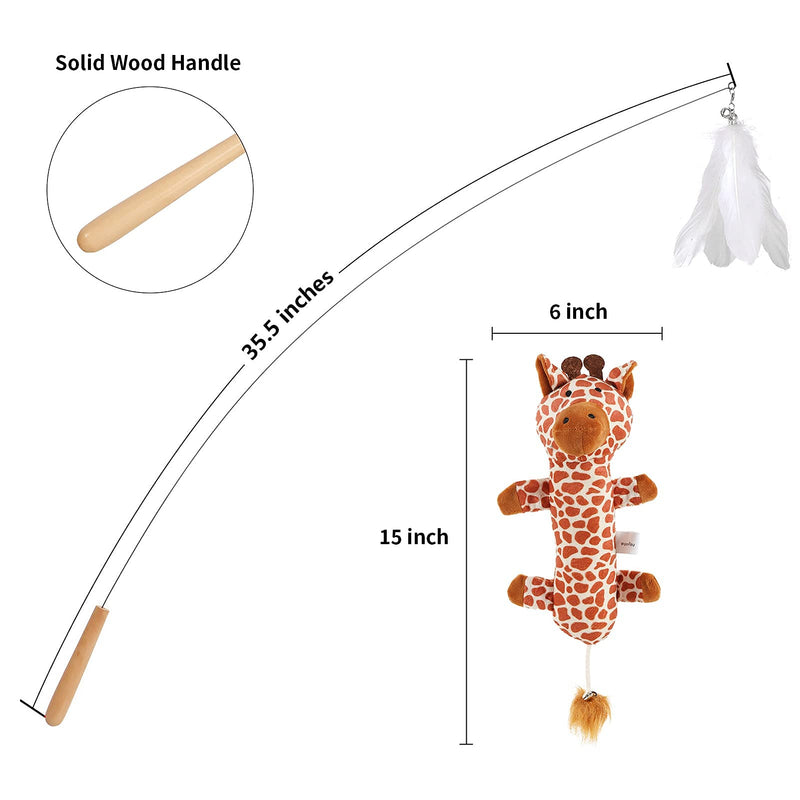 FUKUMARU Cat Toy Set , Giraffe Cat Kicker Chew Toy & 35.5 inch Steel Wire Cat Wand Teaser, Stuffed Animal for Kittty with Silvervine, Cat Feather Stick with Replacement, Toy for Indoor Cats 2 Pcs - PawsPlanet Australia