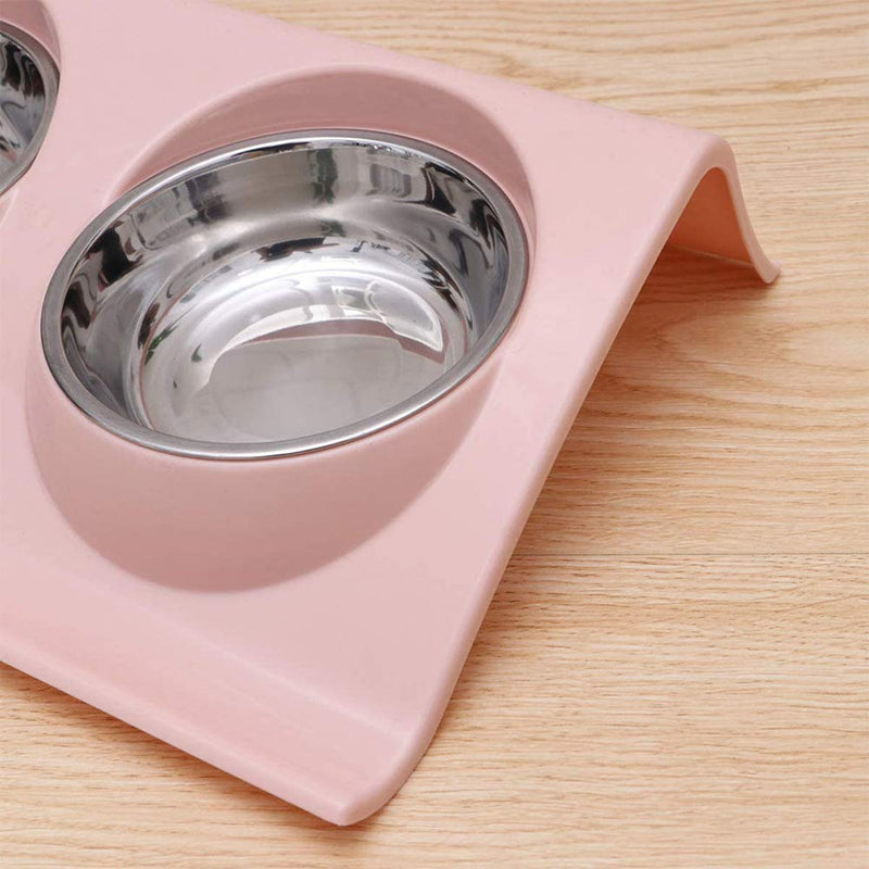 Stainless Steel Bowl Cat Bowls, Double Stainless Steel Cat Bowls, Non Slip Double Cat Bowls, Tilted Pet Feeding Bowl, Cat Feeding Bowl, for Pet Dogs Cats Water Feeding (Pink) - PawsPlanet Australia